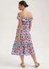 Multicoloured Floral Print Belted Bardot Dress - 8 Image 2