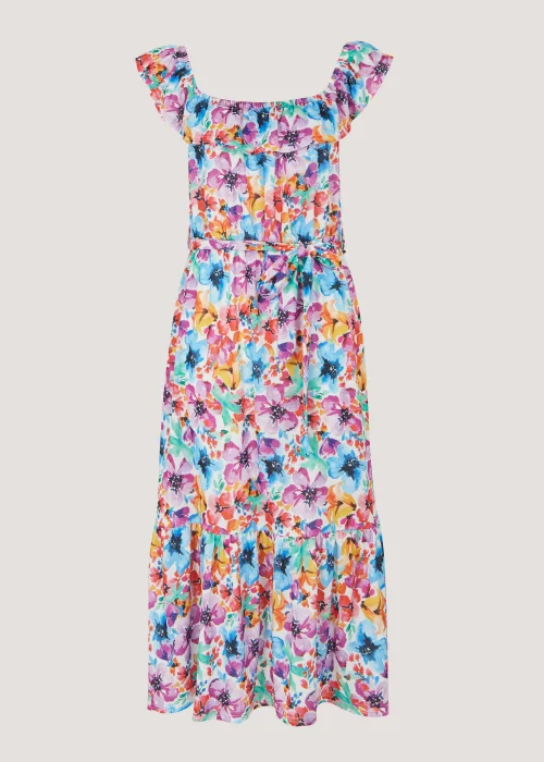 Multicoloured Floral Print Belted Bardot Dress - 8 Image 5