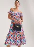 Multicoloured Floral Print Belted Bardot Dress - 8 Image 1
