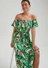 Green Tropical Print Belted Bardot Dress - 8 Image 4