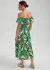 Green Tropical Print Belted Bardot Dress - 8 Image 2