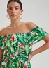 Green Tropical Print Belted Bardot Dress - 8 Image 3