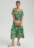 Green Tropical Print Belted Bardot Dress - 8 Image 1
