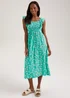 Mint Daisy Print Shirred Midi Dress - Size 8 Image 1