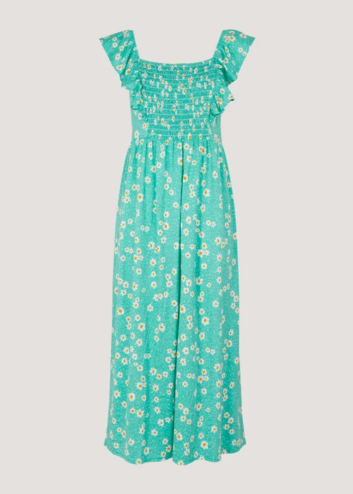 Mint Daisy Print Shirred Midi Dress - 8 Image 5