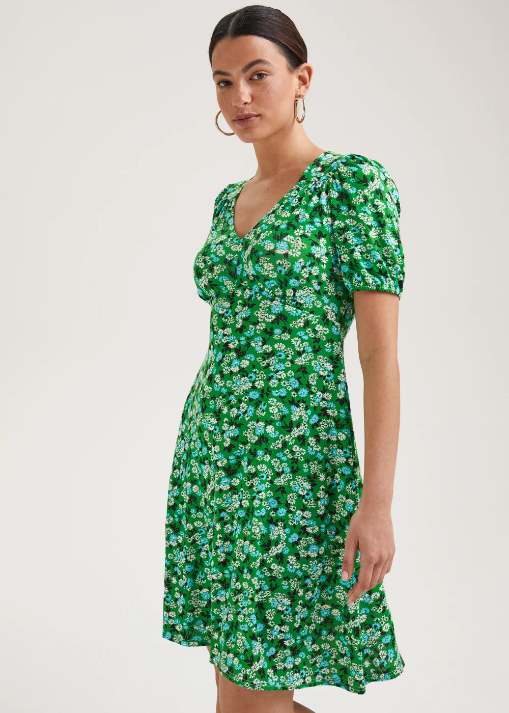 Green Ditsy Floral Mini Dress - 8 Image 1