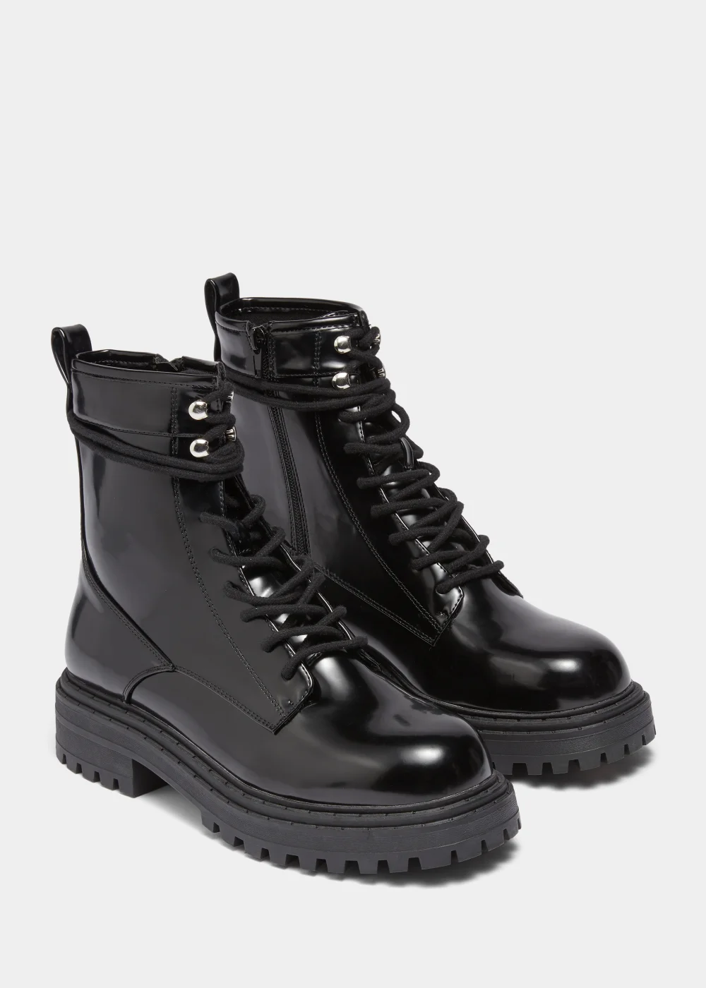 Black Patent Combat Boots - Size 3 Image 1