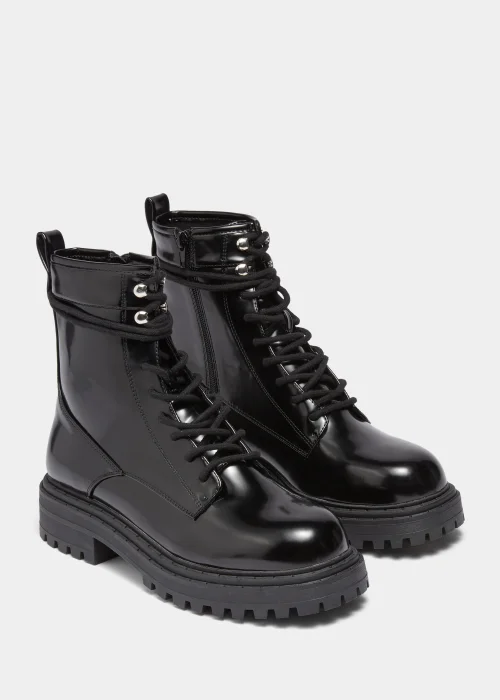 Black Patent Combat Boots - Size 3 Image 1