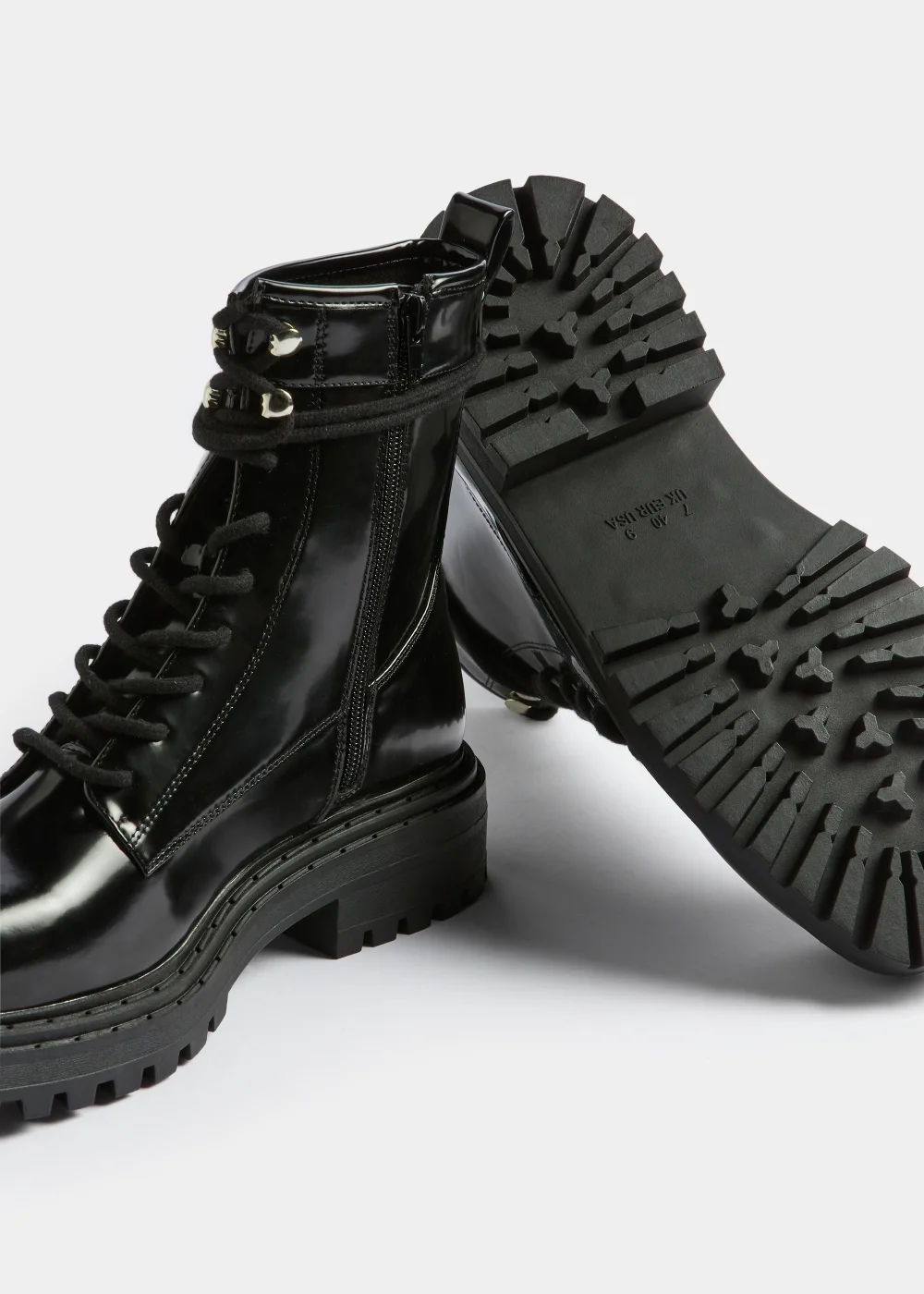 Black Patent Combat Boots - Size 3 Image 2