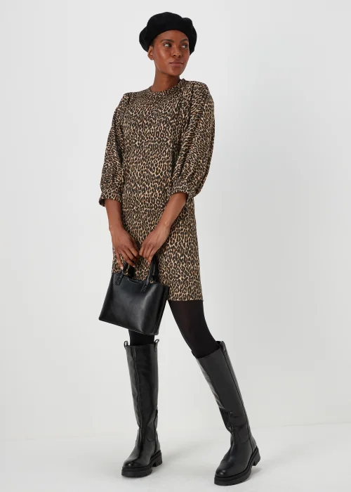 Tan Jacquard Leopard Print Dress - 8 Image 4