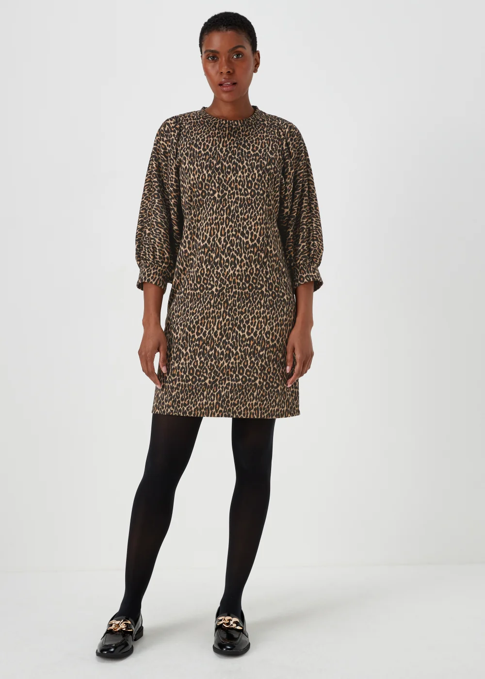 Tan Jacquard Leopard Print Dress - 8 Image 1