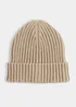 Stone Thick Ribbed Beanie Hat - One Size Image 1