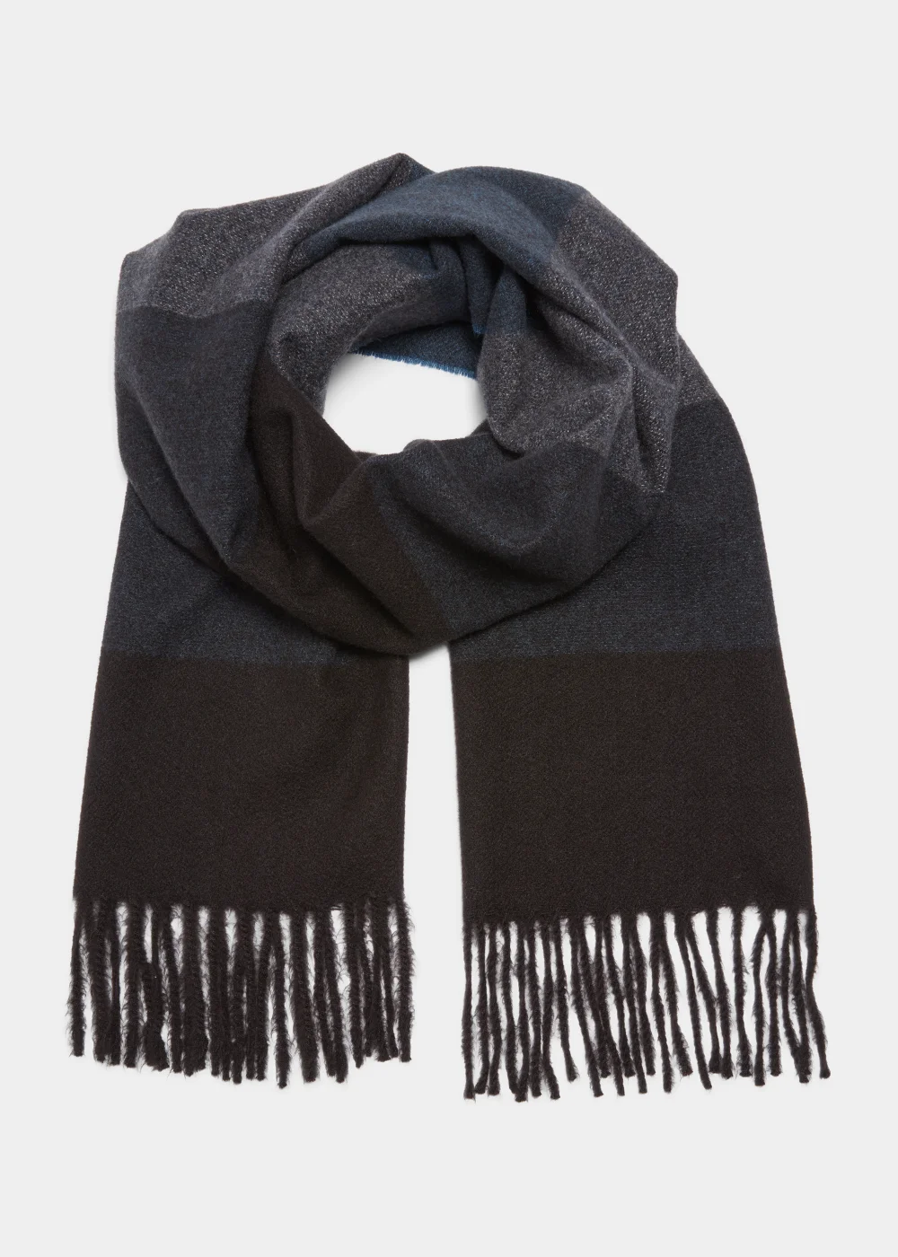 Navy & Grey Block Check Scarf - One Size Image 1