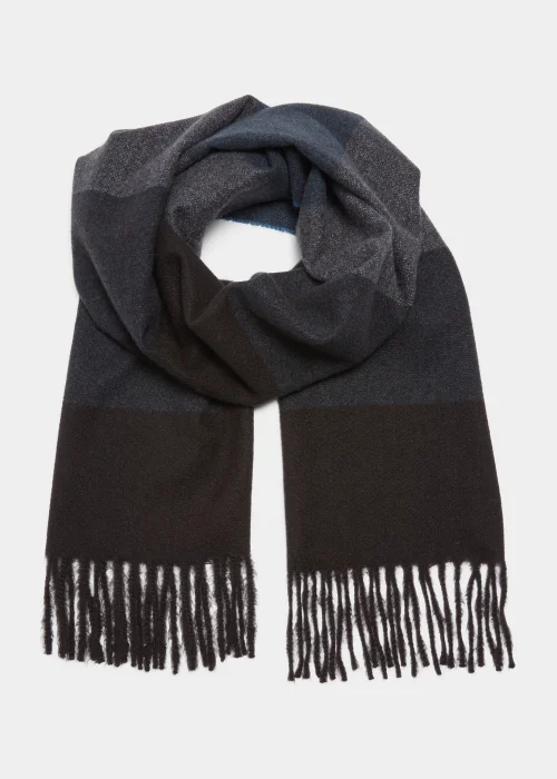 Navy & Grey Block Check Scarf - One Size Image 1