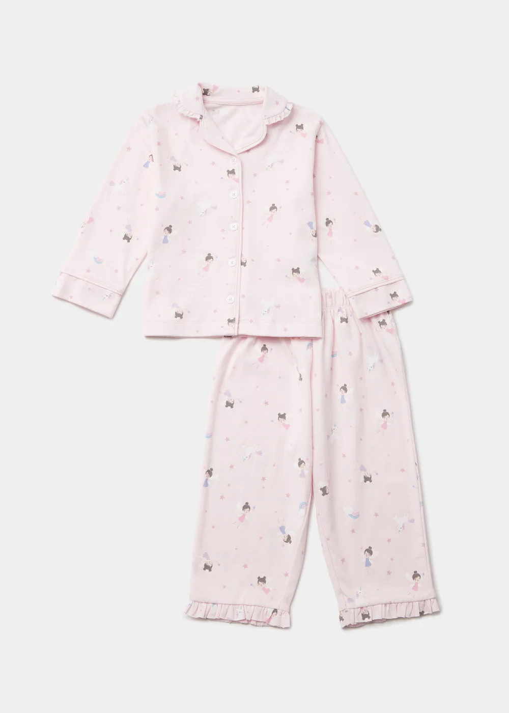 Girls Pink Fairy Unicorn Button Up Pyjama Set (9mths-5yrs) - Age 9 - 12 Months Image 1