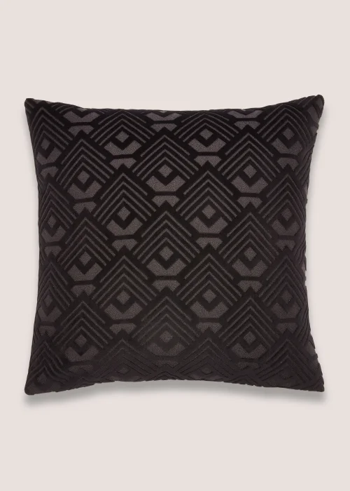 Black Cut Velvet Geo Cushion (43cm x 43cm) Image 1