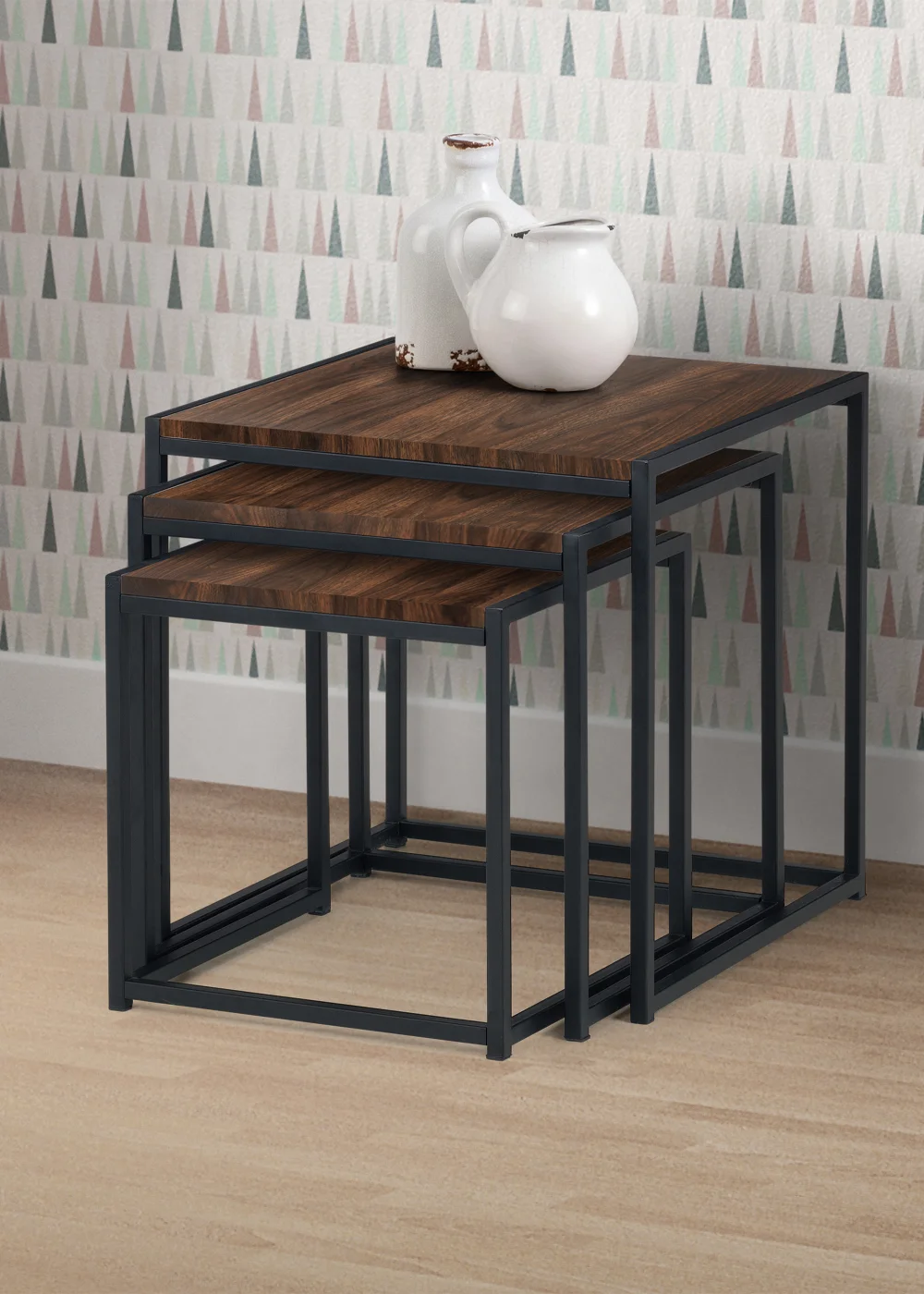 Julian Bowen Tribeca Nest Of 3 Tables Black/Walnut (45 x 45 x 45 cm) - No Size Image 3