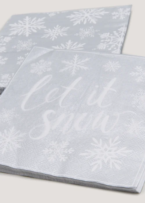 16 Pack Silver Let It Snow Napkins (33cm x 33cm) Image 2