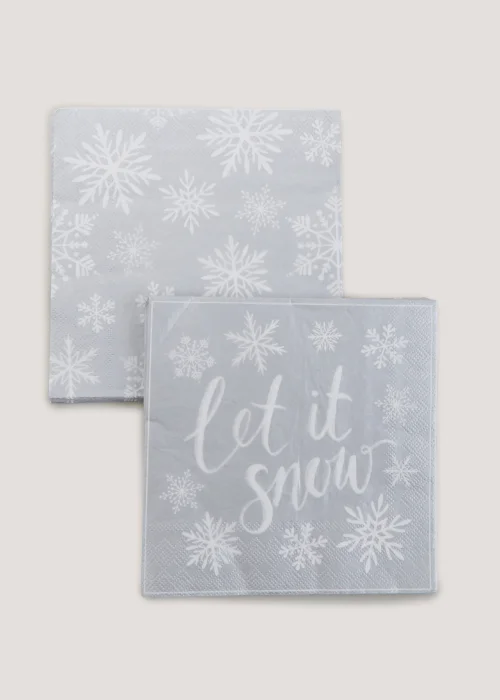 16 Pack Silver Let It Snow Napkins (33cm x 33cm) Image 1