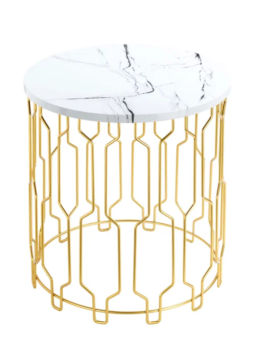 LPD Furniture Grace End Table White Marble Effect (420x390x390mm) - No Size Image 2