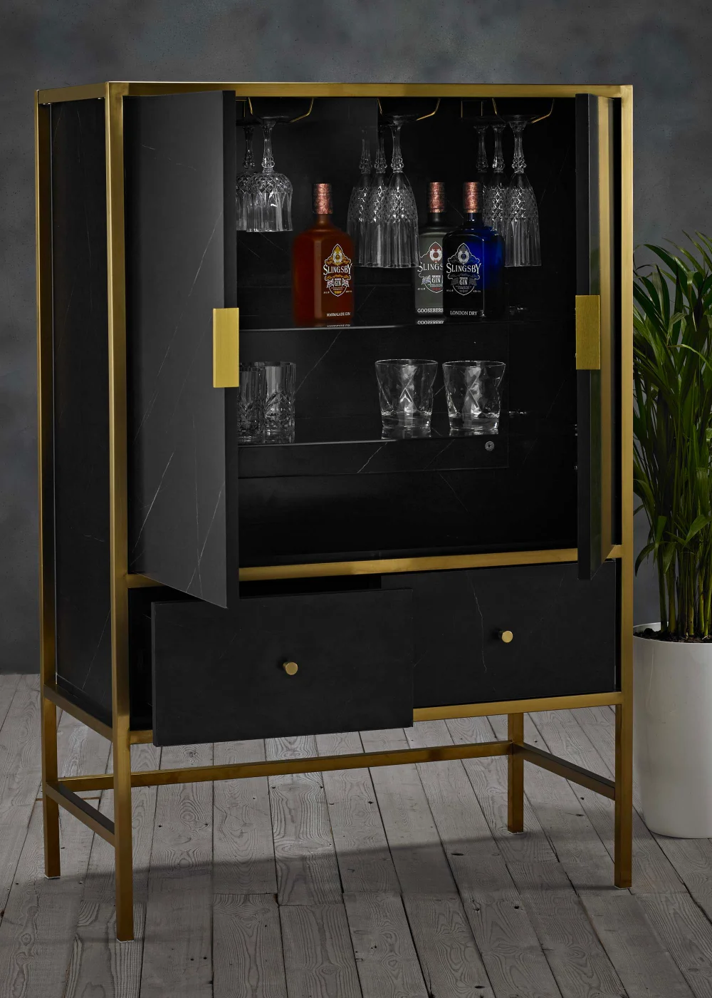 LPD Furniture Monaco Drinks Cabinet Black (1200x400x800mm) - No Size Image 1
