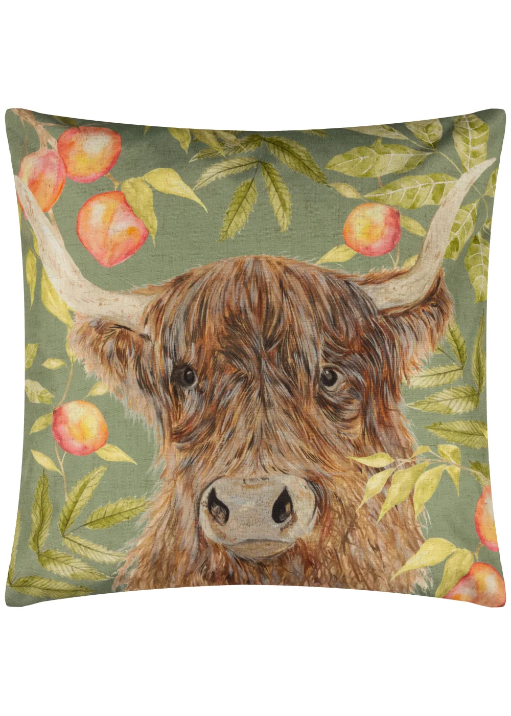 Evans Lichfield Grove Highland Cow Outdoor Filled Cushion (43cm x 43cm x 8cm) - One Size Image 1