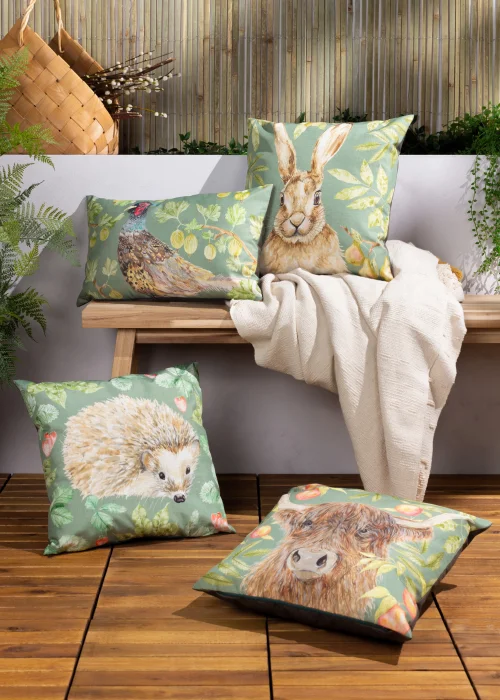 Evans Lichfield Grove Highland Cow Outdoor Filled Cushion (43cm x 43cm x 8cm) - One Size Image 4
