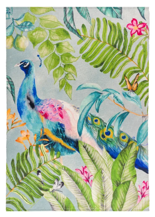 Evans Lichfield Peacock Washable Outdoor/Indoor Rug (120cm x 170cm) - One Size Image 1