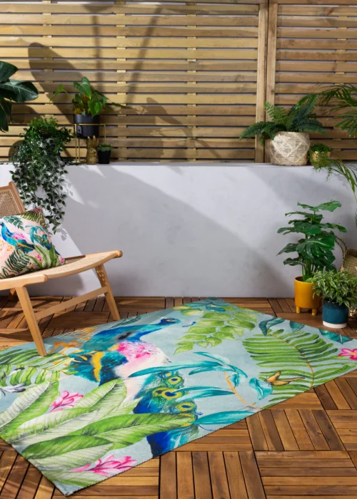 Evans Lichfield Peacock Washable Outdoor/Indoor Rug (120cm x 170cm) - One Size Image 2