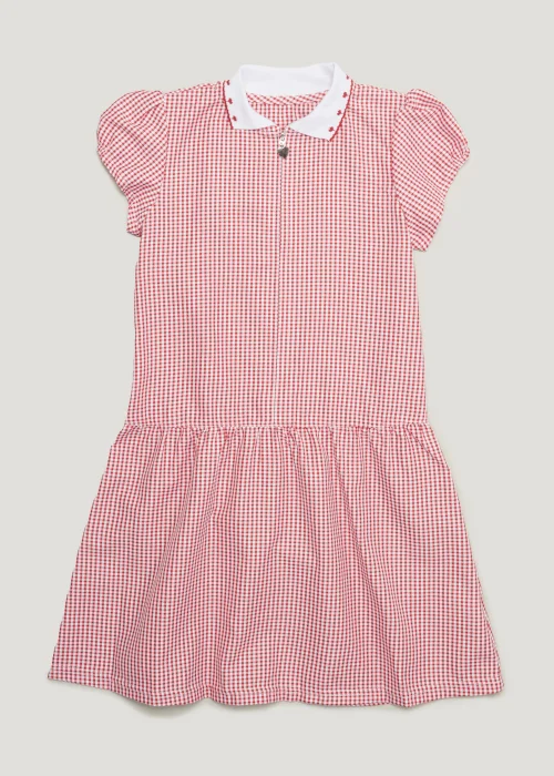 Girls Red Knitted Collar Gingham School Dress (3-14yrs) - Age 3 Years Image 1