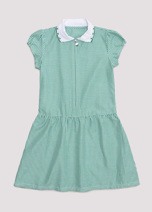 Girls Green Knitted Collar Gingham School Dress (3-14yrs) - Age 3 Years Image 1