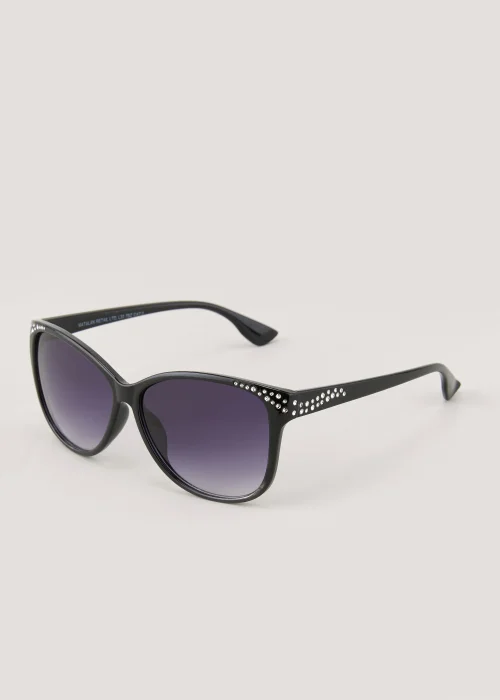 Black Diamante Cat Eye Sunglasses - One Size Image 1