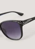 Black Diamante Cat Eye Sunglasses - One Size Image 2