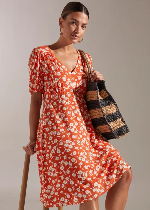 Orange Floral Midi Dress - 8 Image 4