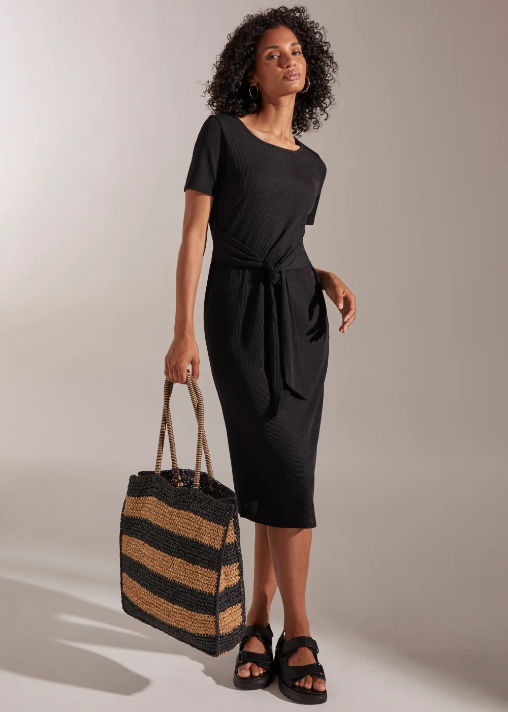 Black Tie Waist Ribbed Dress - 8 Black Tie Waist Ribbed Dress - 8
