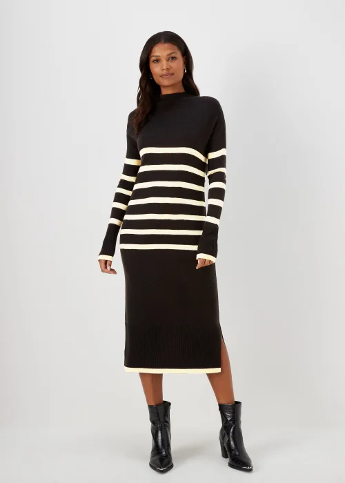 Black & Cream Stripe Super Soft Turtle Neck Dress - Size 8 Image 1