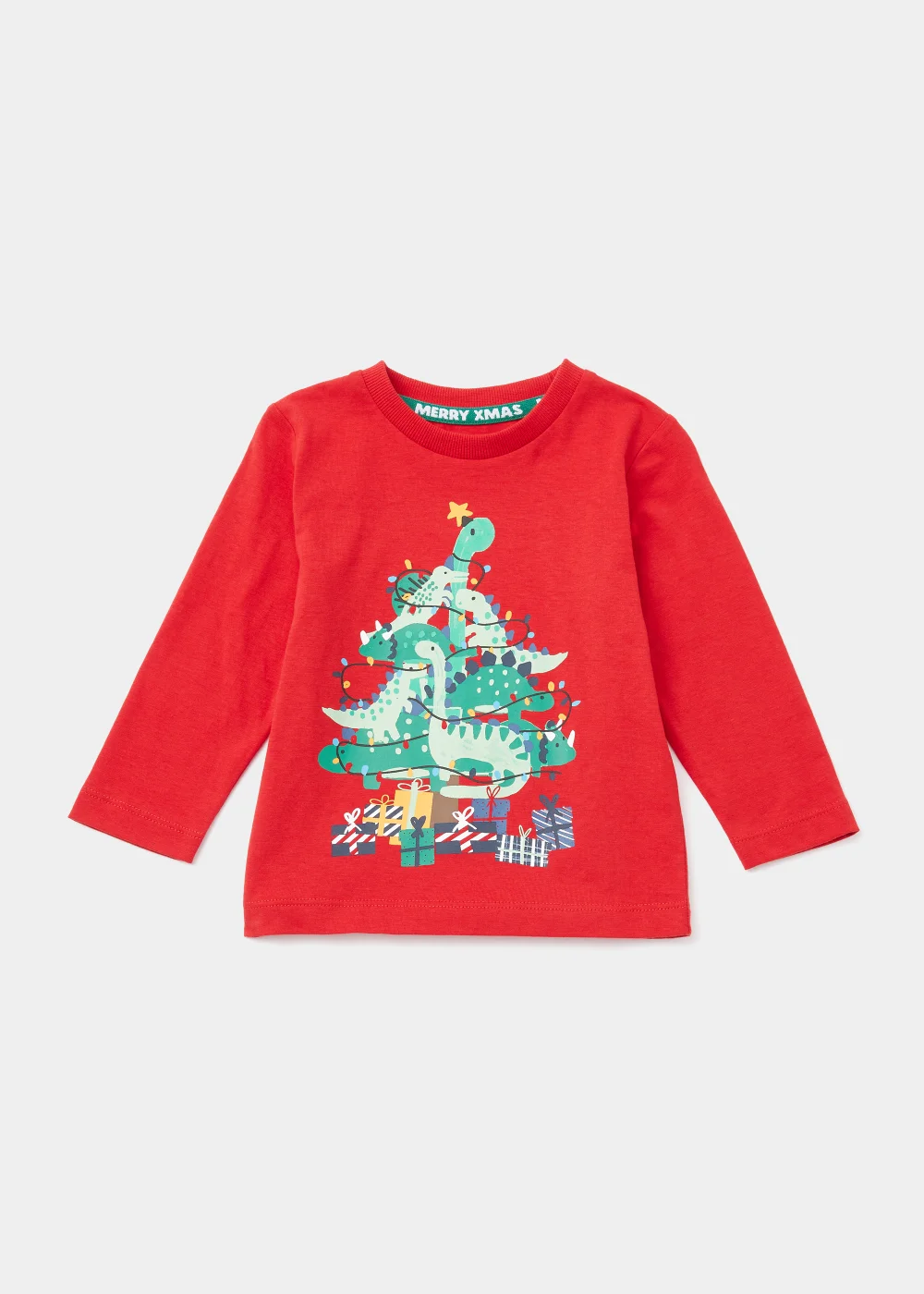 Boys Red Christmas Dinosaur Long Sleeve T-Shirt (9mths-6yrs) - 9-12 months Image 1