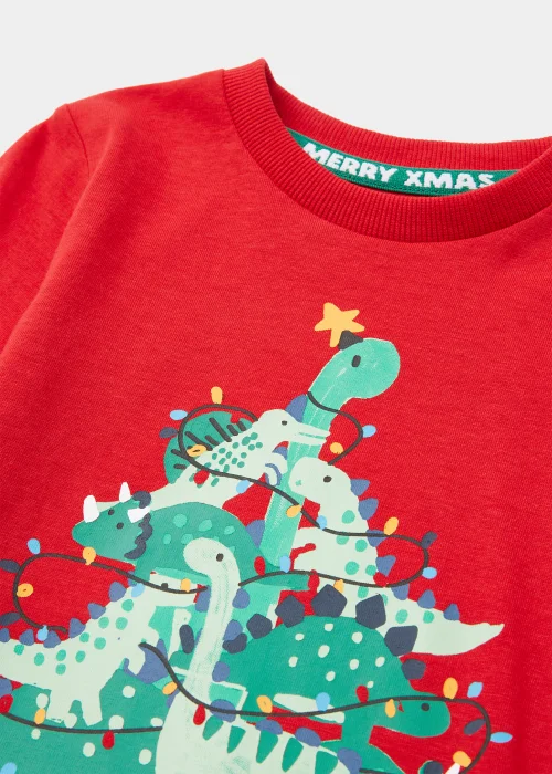 Boys Red Christmas Dinosaur Long Sleeve T-Shirt (9mths-6yrs) - 9-12 months Image 2
