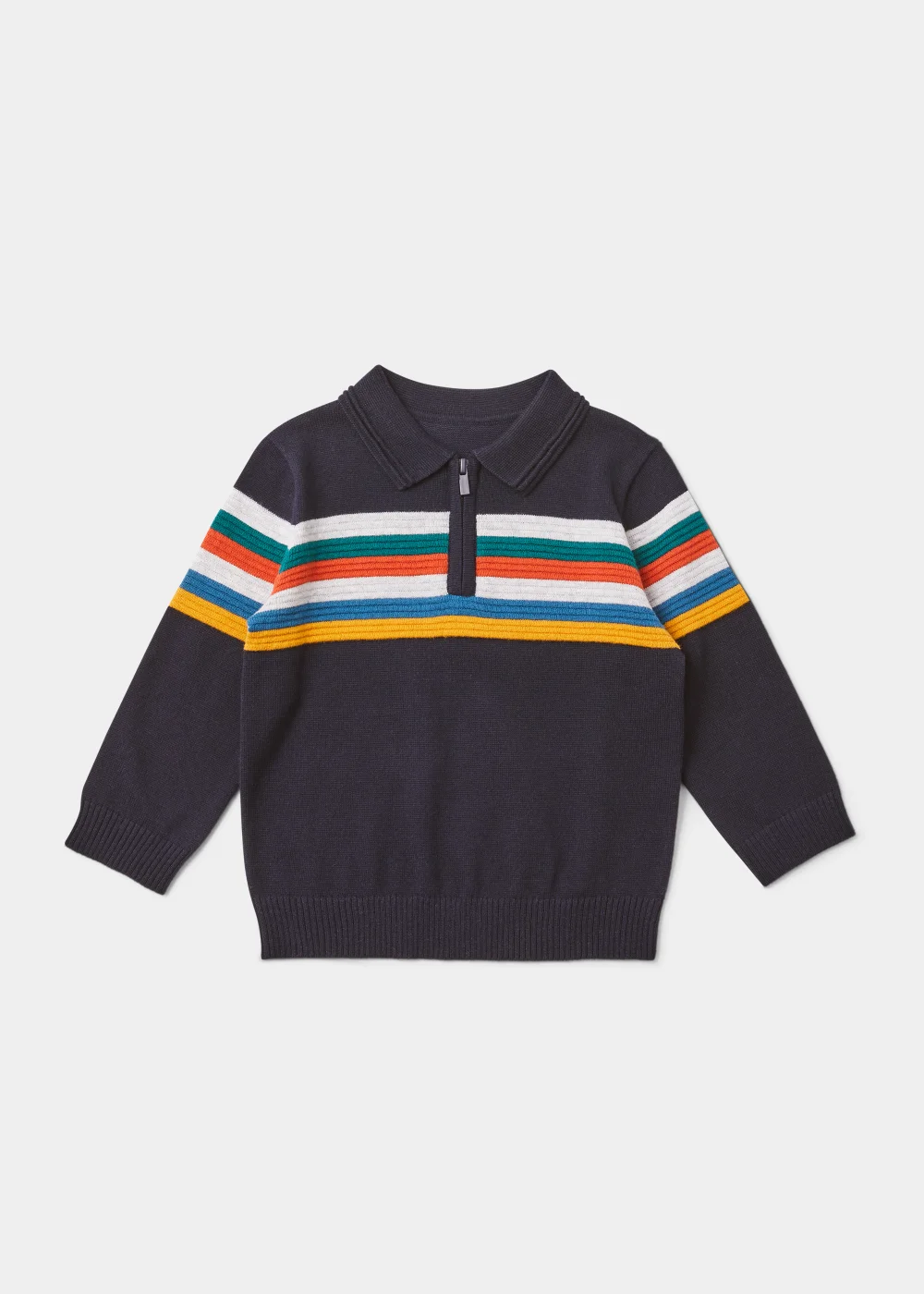 Boys Navy Stripe Knitted Polo Shirt (9mths-6yrs) - Age 9 - 12 Months Image 1