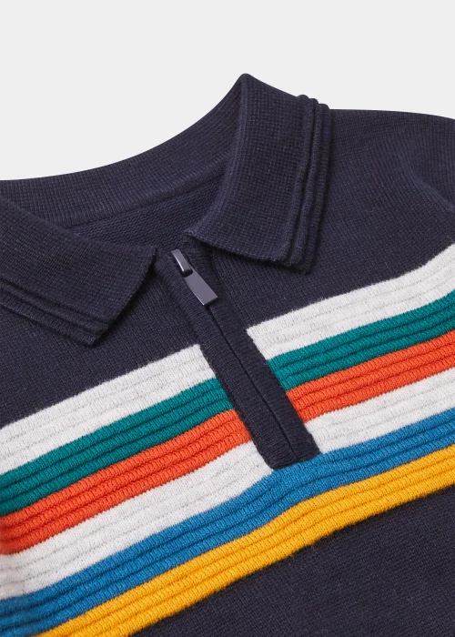 Boys Navy Stripe Knitted Polo Shirt (9mths-6yrs) - Age 9 - 12 Months Image 2