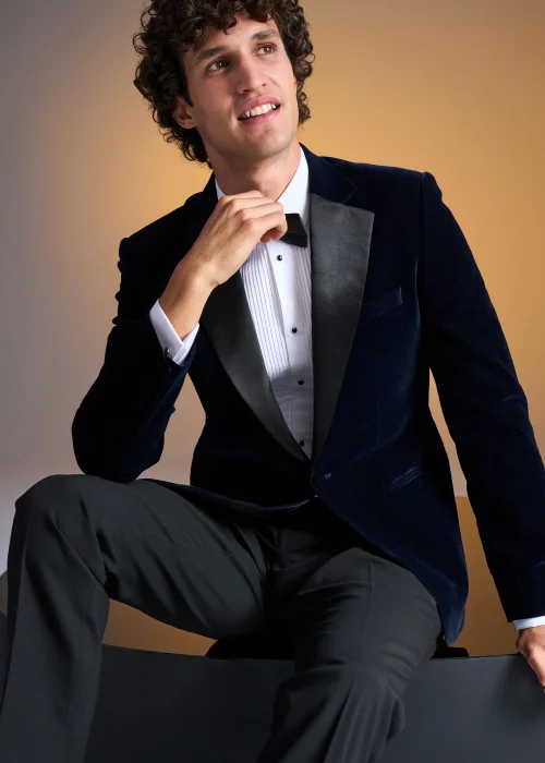 Taylor & Wright Navy Velvet Blazer - 38 Chest Regular Image 6