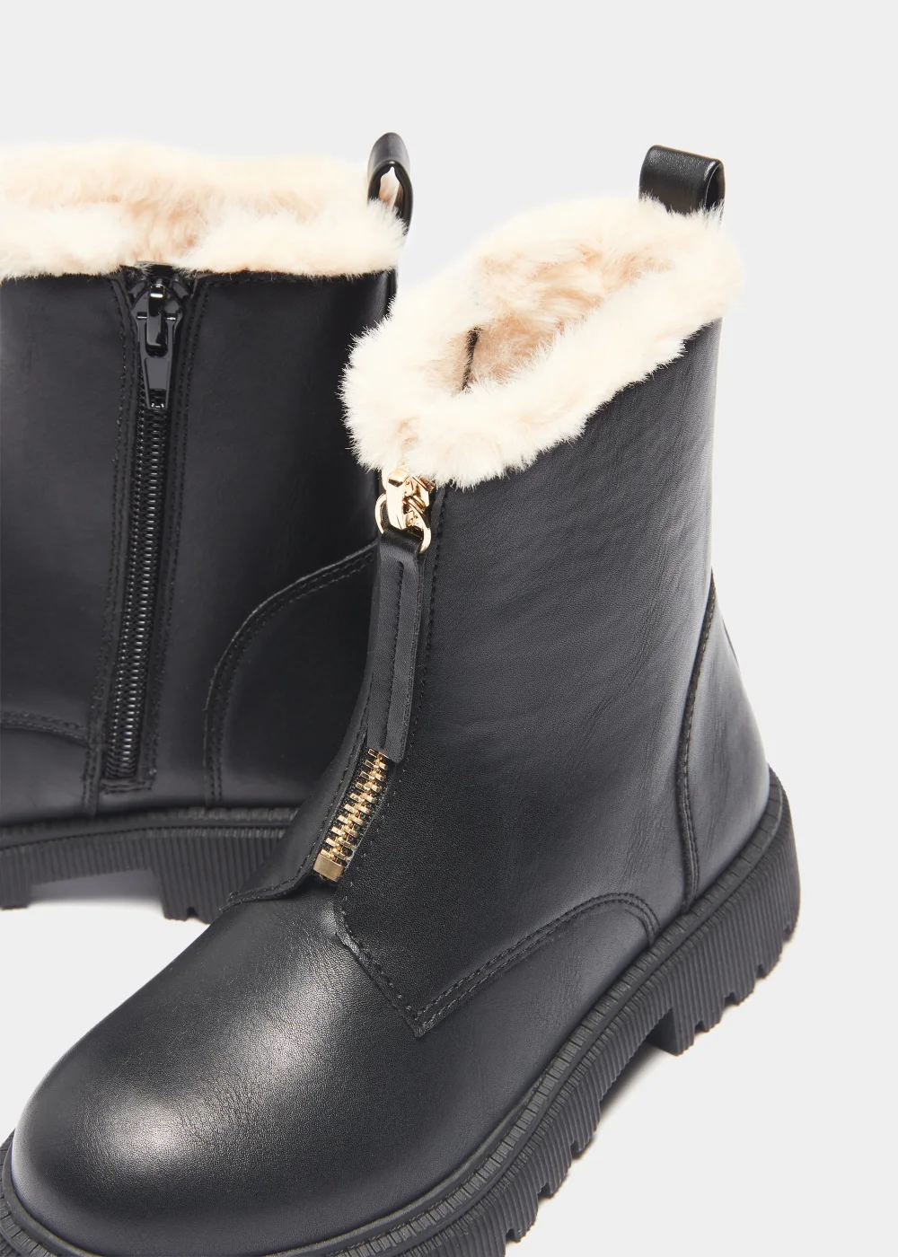 Girls Black Faux Fur Zip Up Boots (Younger 10-Older 5) - Size 3 Image 2
