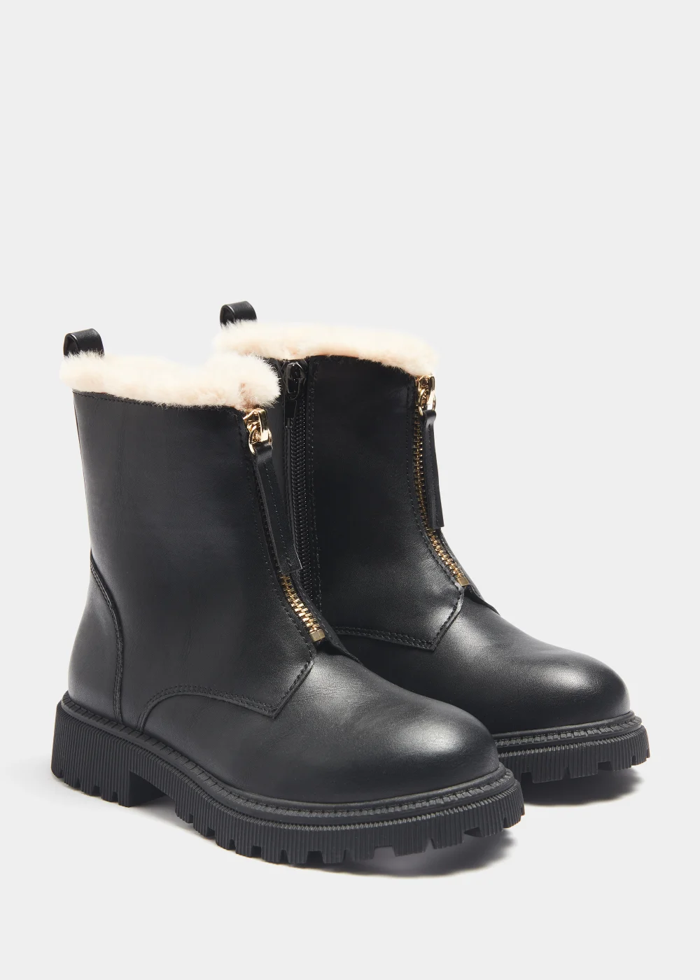 Girls Black Faux Fur Zip Up Boots (Younger 10-Older 5) - Size 3 Image 1