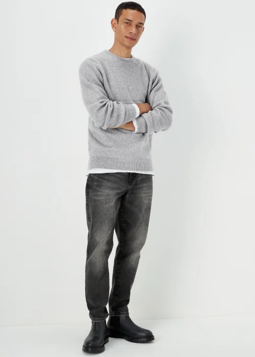 Grey Ribbed Texture Crew Neck Jumper - S Image 4