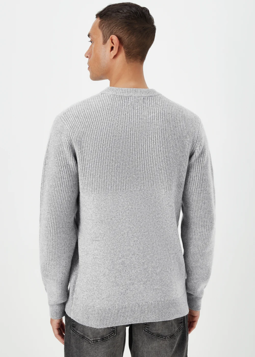 Grey Ribbed Texture Crew Neck Jumper - S Image 2