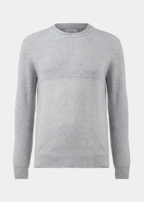 Grey Ribbed Texture Crew Neck Jumper - S Image 5