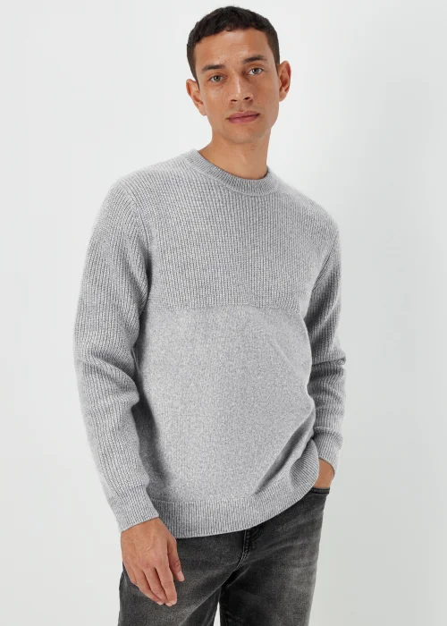 Grey Ribbed Texture Crew Neck Jumper - S Image 1