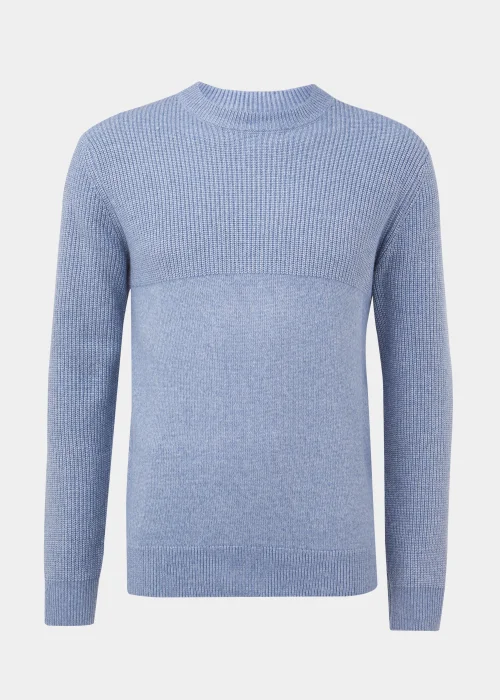 Blue Ribbed Texture Crew Neck Jumper - Small Image 5