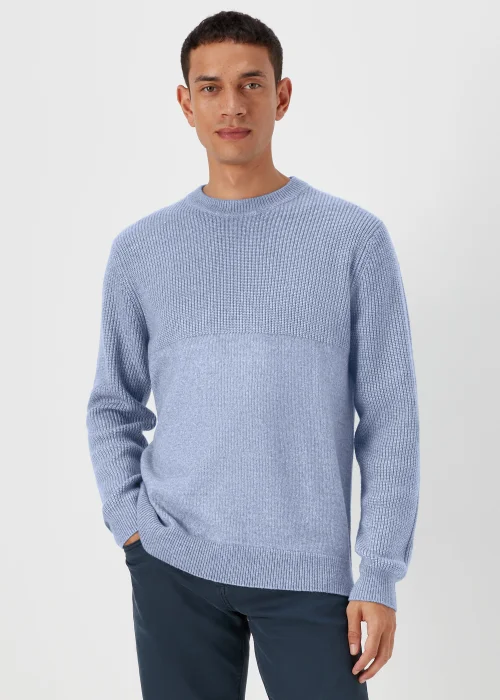 Blue Ribbed Texture Crew Neck Jumper - Small Image 1