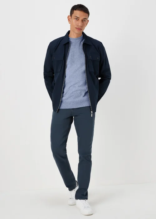 Blue Ribbed Texture Crew Neck Jumper - Small Image 4